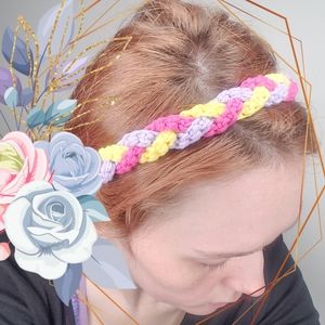 Hand Crafted Braided Headband Hair Band Crochet Spring Yellow Purple Pink Chic